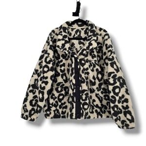 Old Navy Active Womens XXL Leopard Print Sherpa Fleece Snap Front Jacket Cream